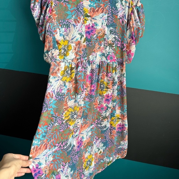 Anthropologie Flutter Sleeve Asymmetrical Tunic Dress Blue Pink - Picture 7 of 14